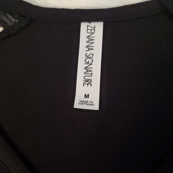 Zenana Signature Black Lace Luxe Rayon Short Sleeve Tunic Tee V-neck Size M - Picture 7 of 9